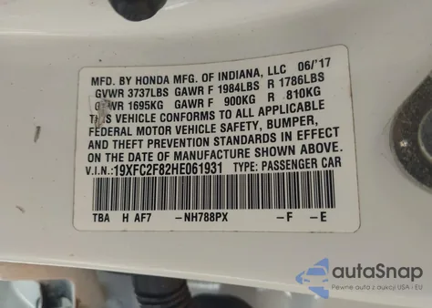 2017 Honda Civic Ex из США, поврежденный, VIN 19XFC2F82HE061931